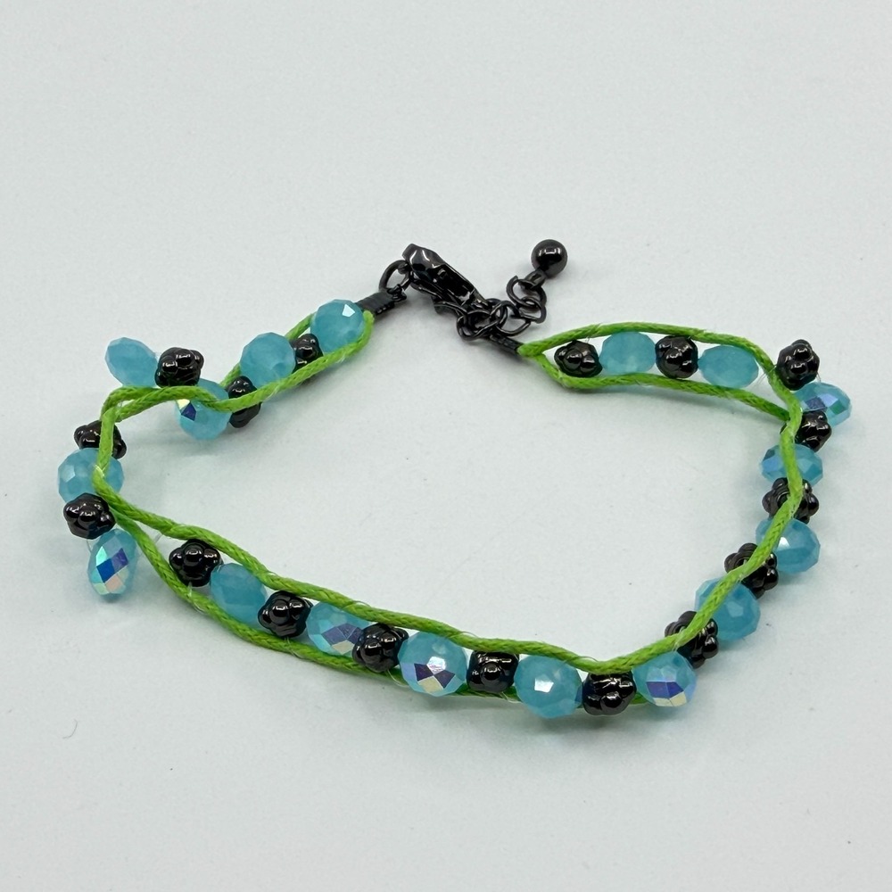 Y2K Vibrant Teal Beaded Cord Bracelet Boho Festival Layering Stack Jewelry Gift